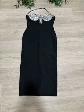 Strapless Black Bodycon Dress with Silver Crystal Detail